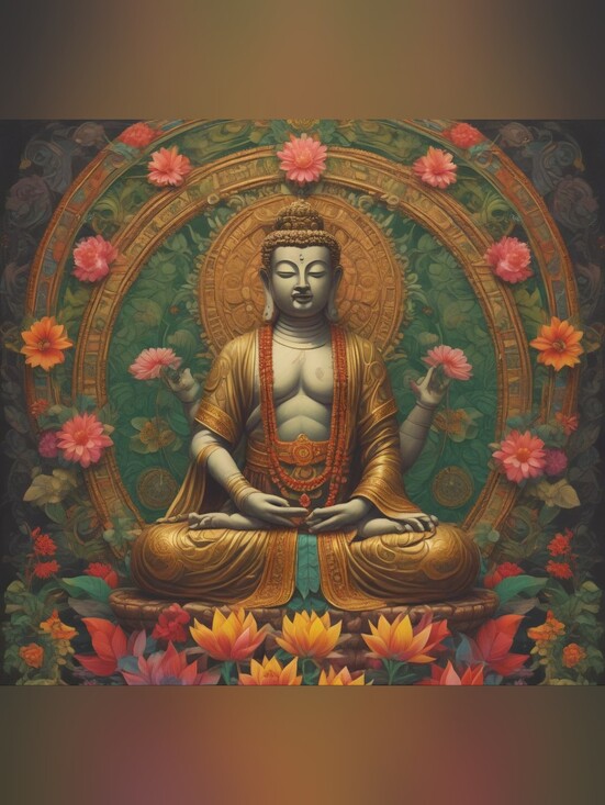 Seaglasscoaztallemonades.com Other - Gold Buddha Art Print with Pink & Green Lotus Accents Kirsten Scritsmier